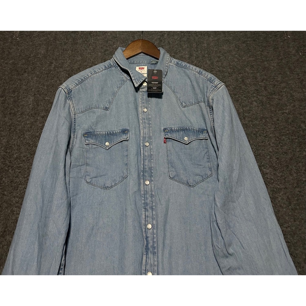 Levis standard pearl snap denim shirt mens Western cowboy XL new long sleeve